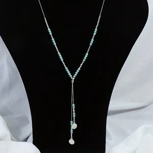 Silver Chain Beaded Turquoise Lariat y shaped necklace western boho chic